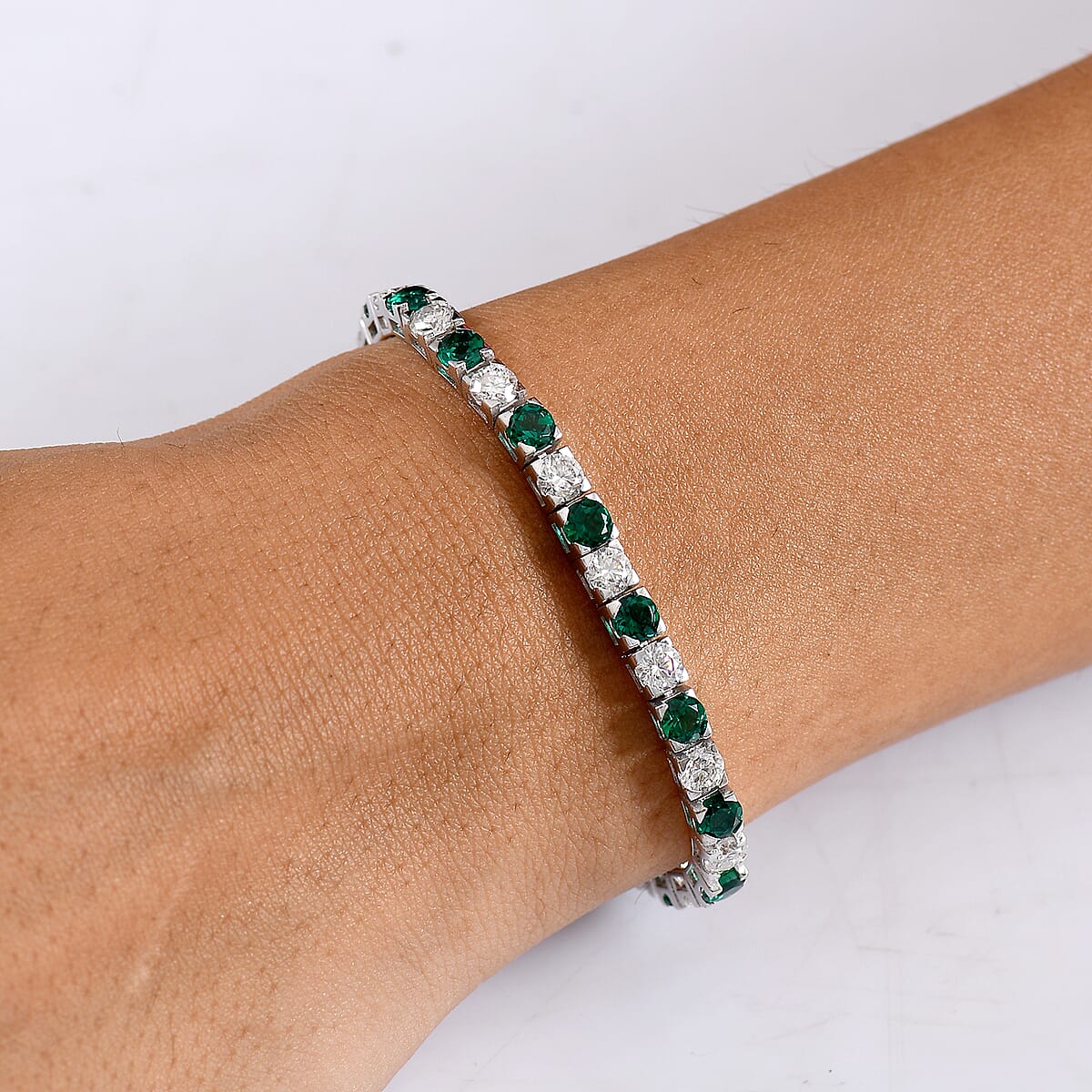 D&rsquo;Joy Lab Grown Emerald and Moissanite 10.10 ctw Bracelet in Rhodium Over Sterling Silver (7.50 In) image number 2