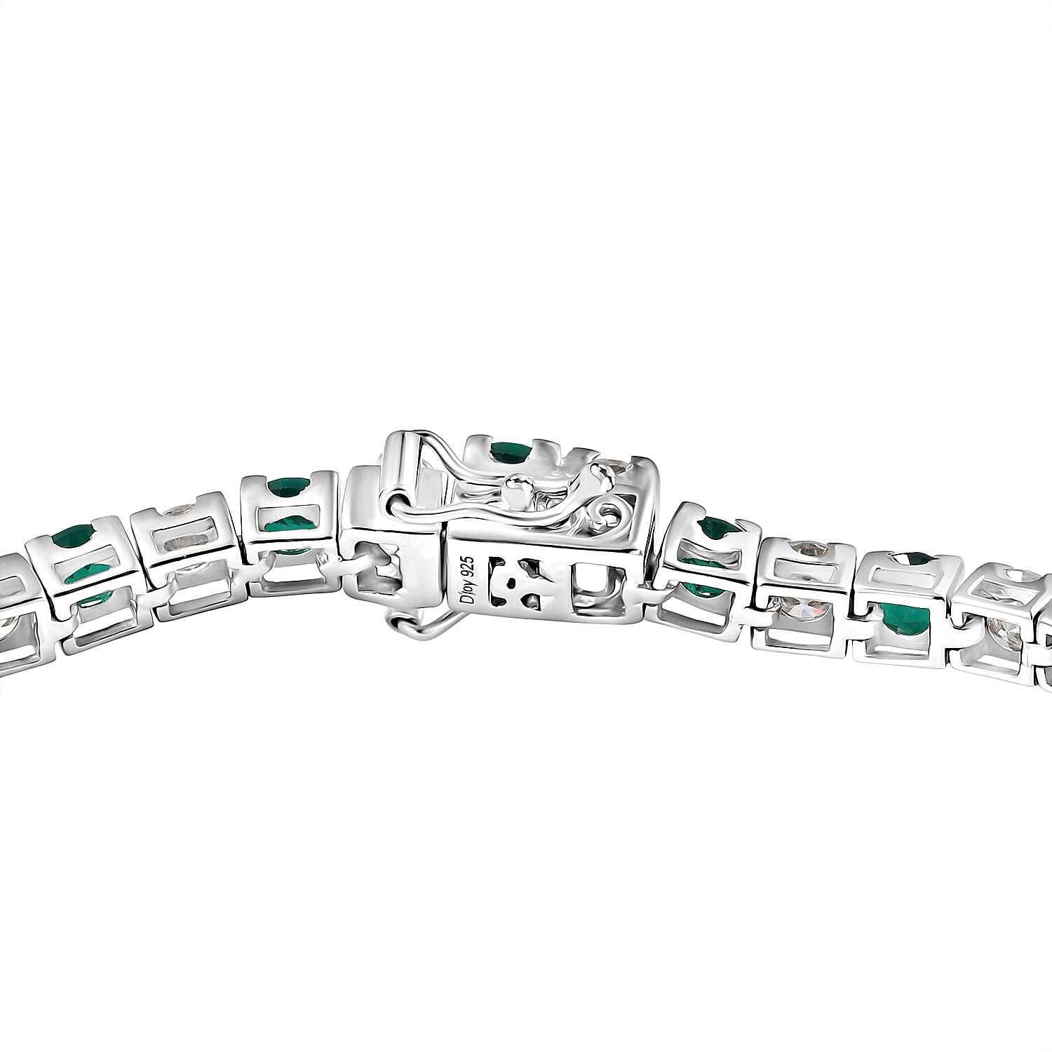 D'Joy Lab Grown Emerald and Moissanite 10.10 ctw Bracelet in Rhodium Over Sterling Silver (7.50 In)