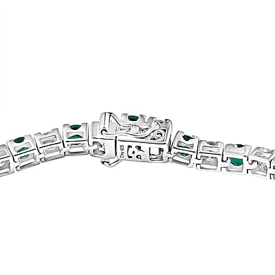 D'Joy Lab Grown Emerald and Moissanite 10.10 ctw Bracelet in Rhodium Over Sterling Silver (7.50 In)