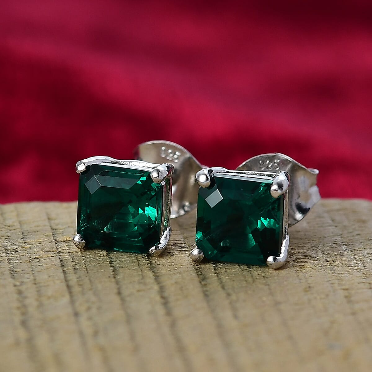 D'Joy Lab Grown Emerald 1.20 ctw Stud Earrings in Rhodium Over Sterling Silver image number 1