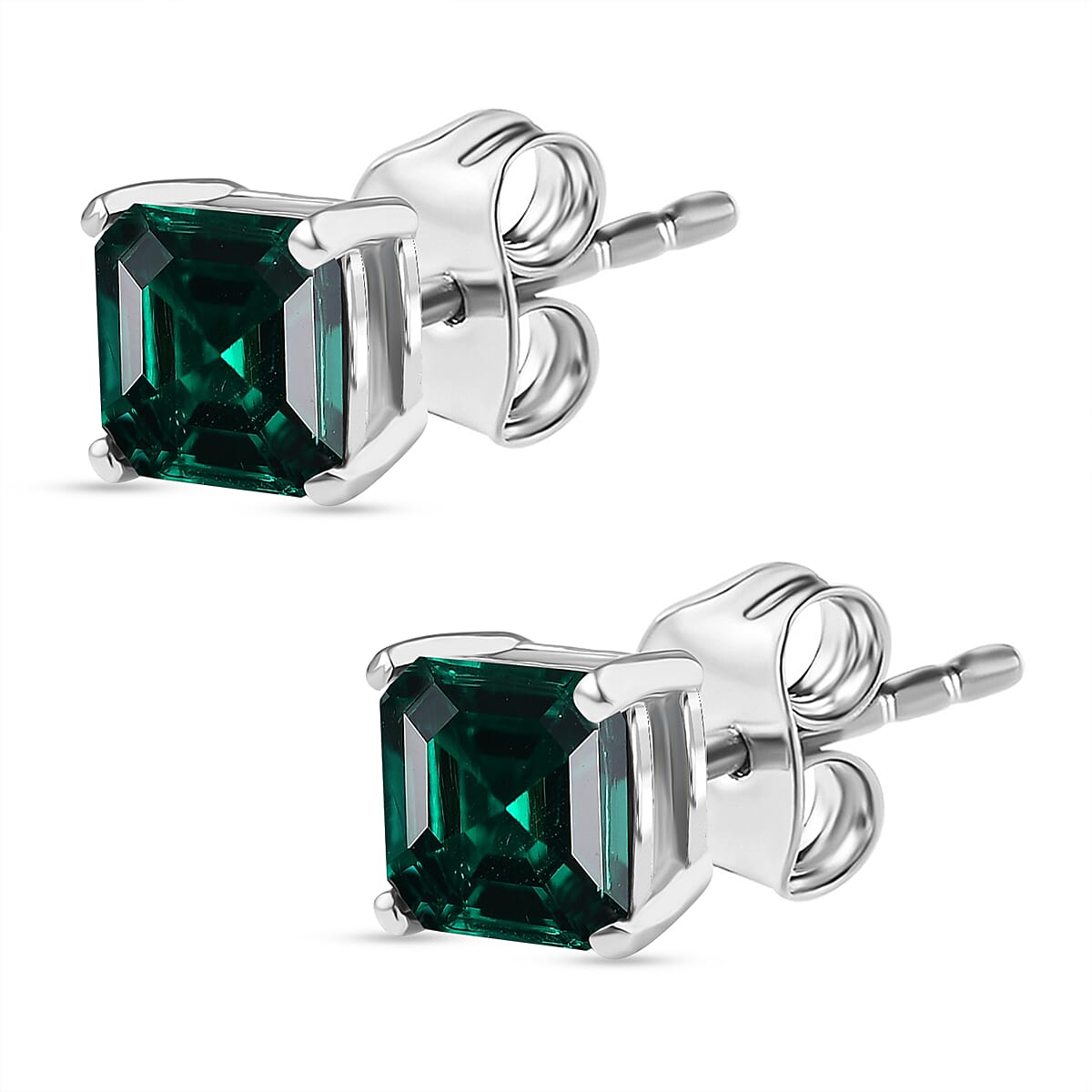 D'Joy Lab Grown Emerald 1.20 ctw Stud Earrings in Rhodium Over Sterling Silver