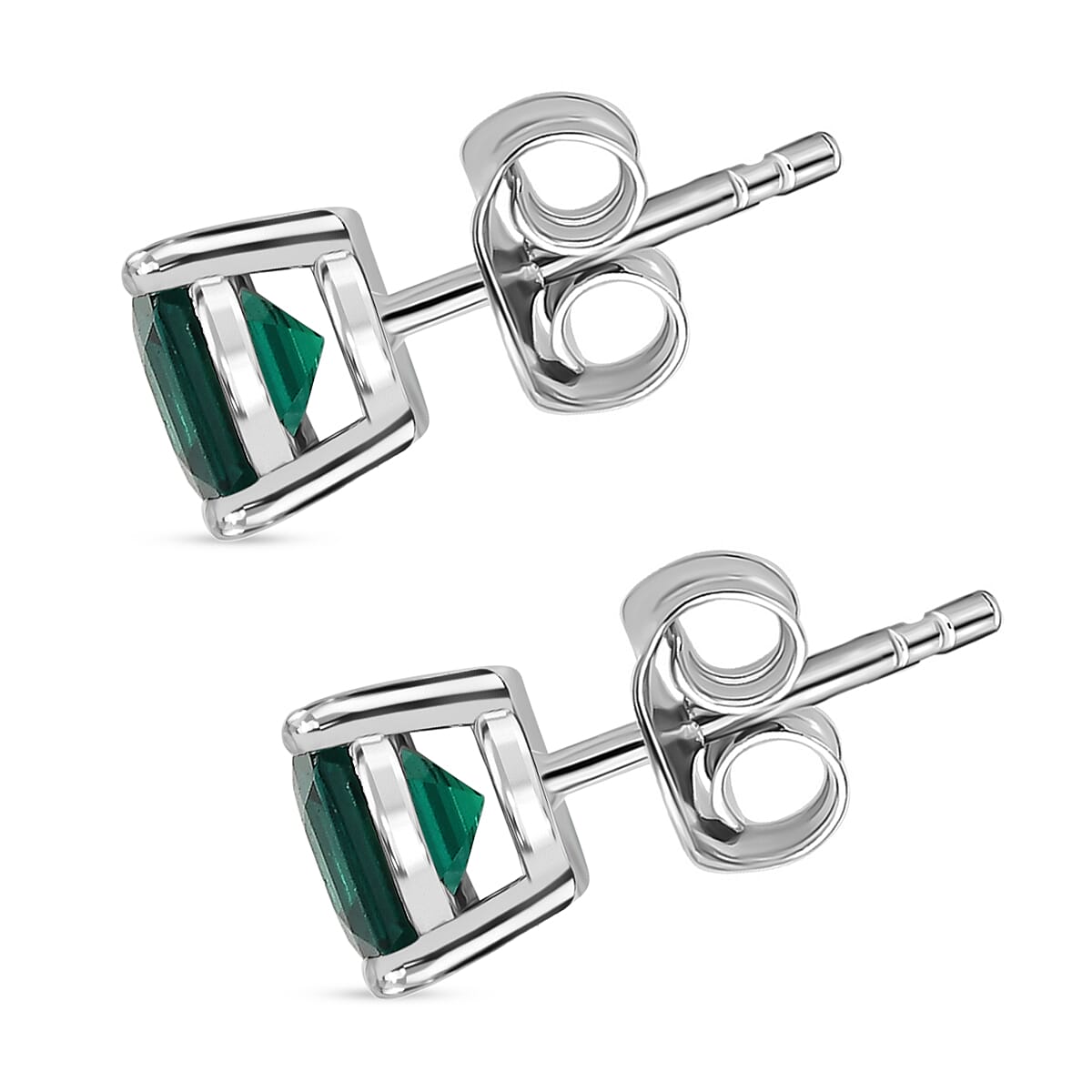 D'Joy Lab Grown Emerald 1.20 ctw Stud Earrings in Rhodium Over Sterling Silver