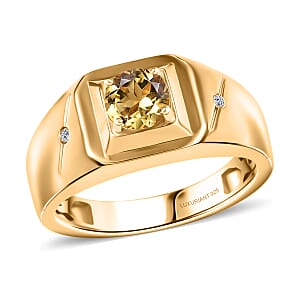 AAA Brazilian Heliodor and G-H SI Luxuriant Lab Grown Diamond 0.80 ctw Art Deco Men's Ring in 18K Vermeil Yellow Gold Over Sterling Silver (Size 10.0)