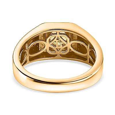 AAA Brazilian Heliodor and G-H SI Luxuriant Lab Grown Diamond 0.80 ctw Art Deco Men's Ring in 18K Vermeil Yellow Gold Over Sterling Silver (Size 10.0)