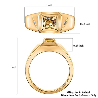 AAA Brazilian Heliodor and G-H SI Luxuriant Lab Grown Diamond 0.80 ctw Art Deco Men's Ring in 18K Vermeil Yellow Gold Over Sterling Silver (Size 10.0)