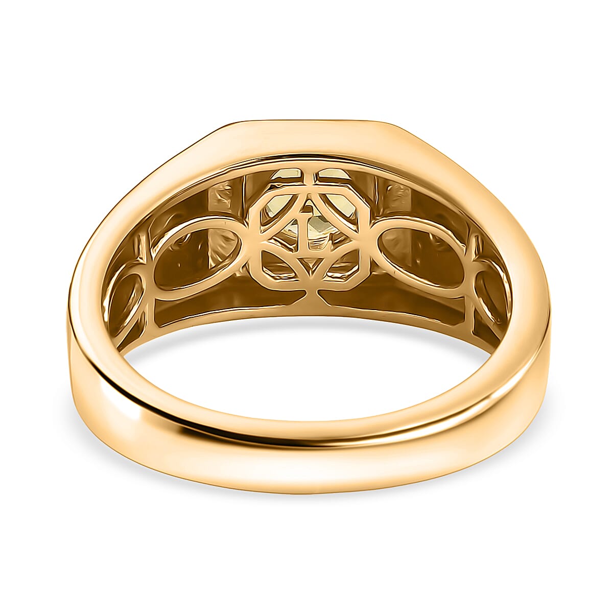AAA Brazilian Heliodor and G-H SI Luxuriant Lab Grown Diamond 0.80 ctw Art Deco Men's Ring in 18K Vermeil Yellow Gold Over Sterling Silver (Size 13.0) image number 4