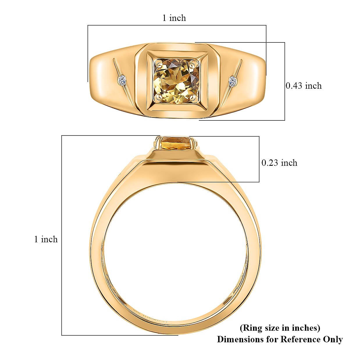 AAA Brazilian Heliodor and G-H SI Luxuriant Lab Grown Diamond 0.80 ctw Art Deco Men's Ring in 18K Vermeil Yellow Gold Over Sterling Silver (Size 13.0) image number 5