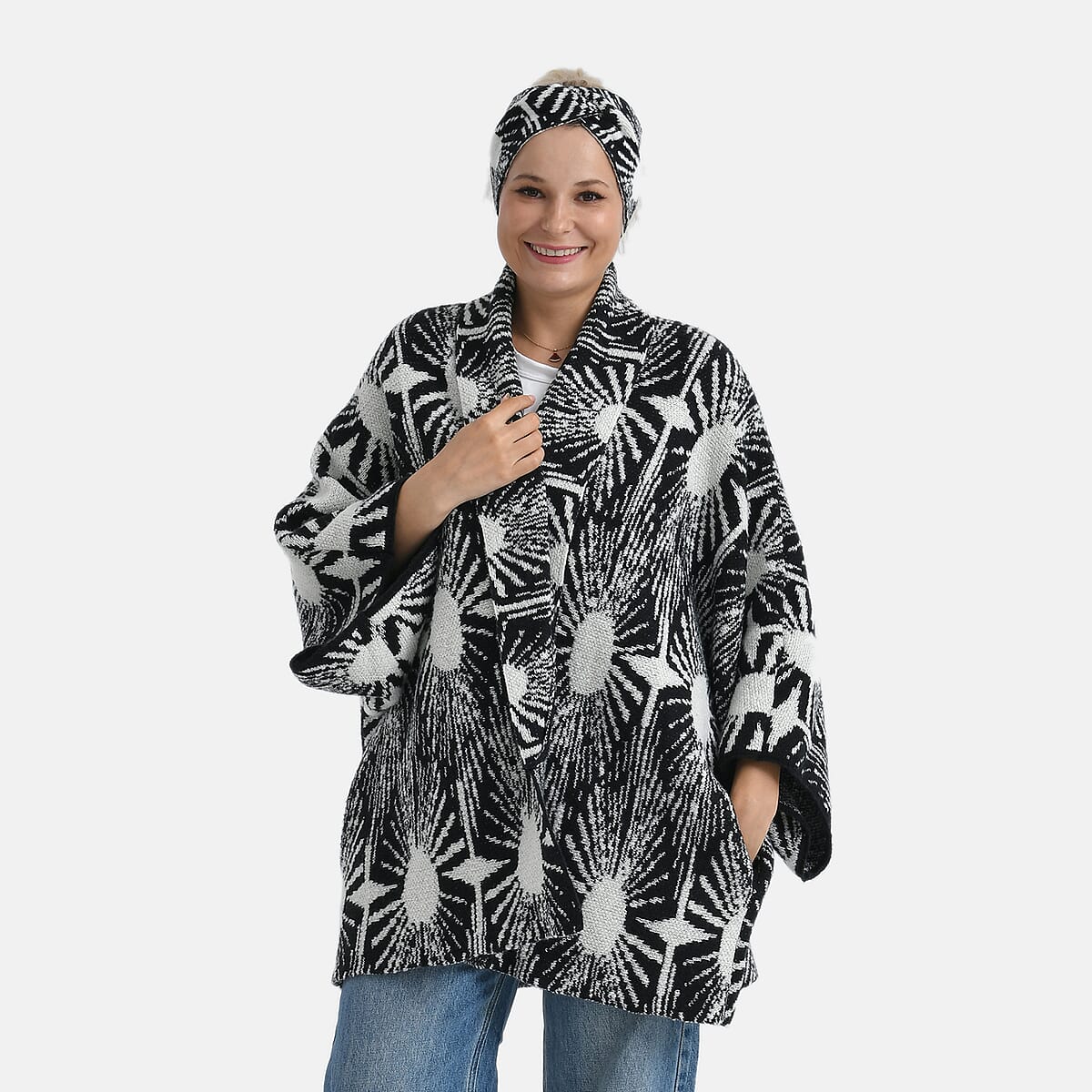 TAMSY White Abstract Double Knit Jacquard Knot Headband - One Size Fits Most image number 0