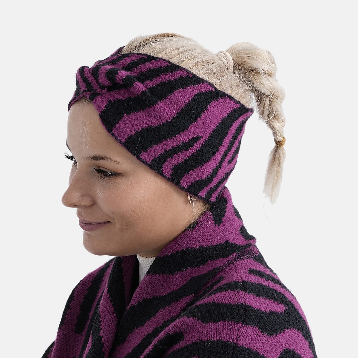  TAMSY Magenta Zebra Jacquard Knot Headband image number 4