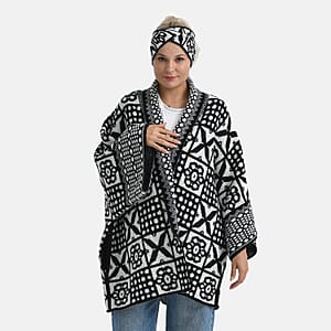 TAMSY Black & White Tile Jacquard Knot Headband