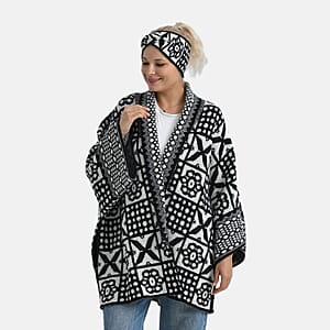 TAMSY Black & White Tile Jacquard Knot Headband