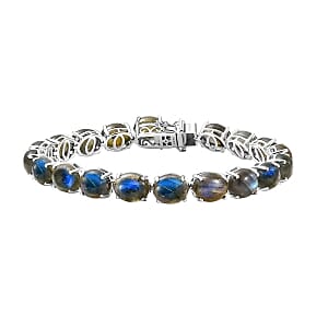 Labradorite 57.60 ctw Bracelet in Rhodium Over Sterling Silver (8.00 In)