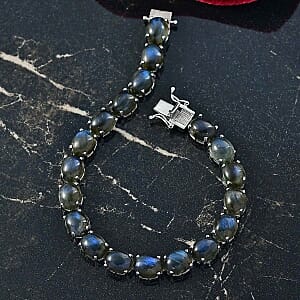 Labradorite 57.60 ctw Bracelet in Rhodium Over Sterling Silver (8.00 In)
