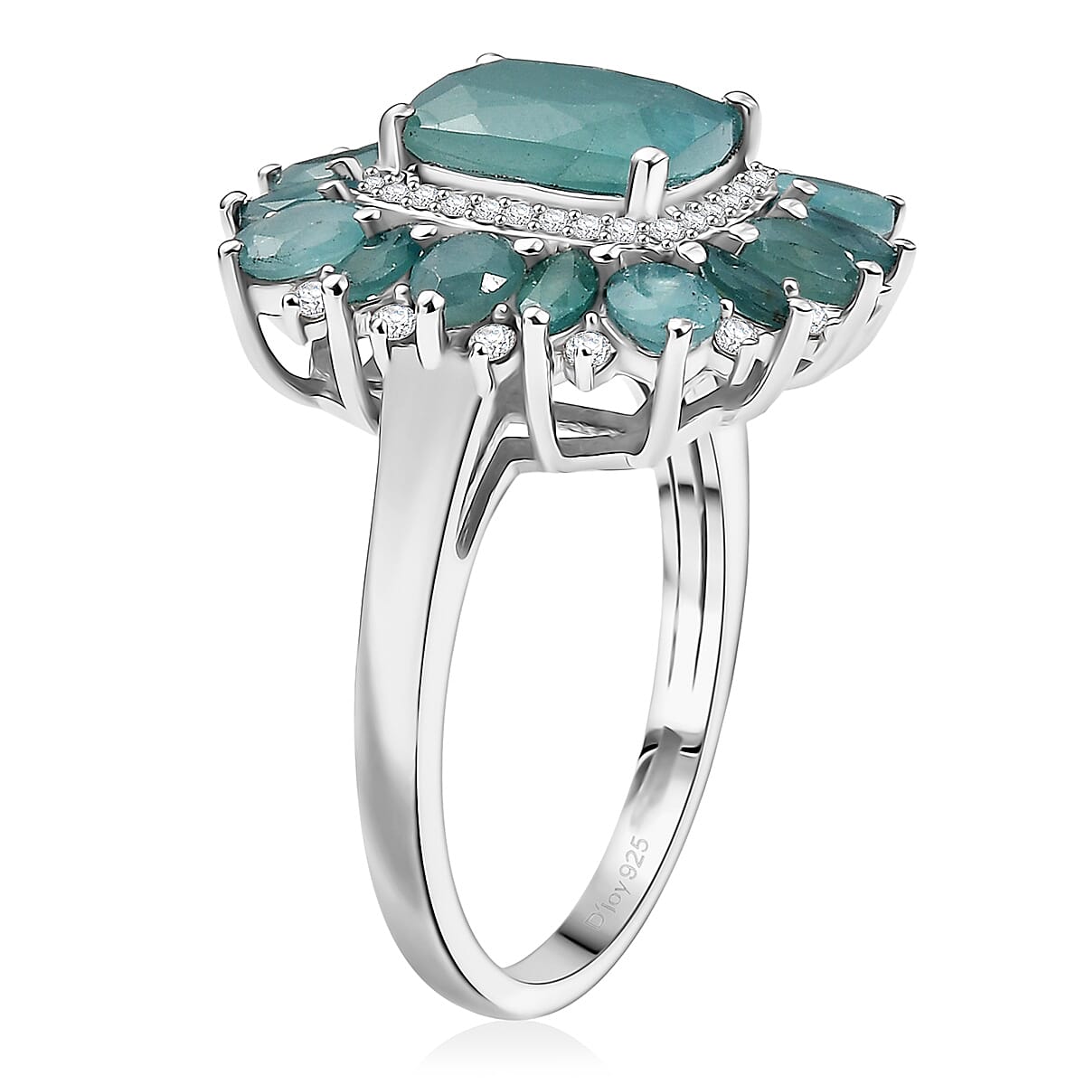 D'Joy Grandidierite, White Zircon Art Deco Ring in Rhodium Over Sterling Silver 4.60 ctw (Size 6.0)