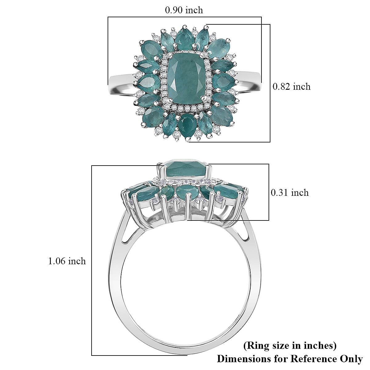 D'Joy Grandidierite, White Zircon Art Deco Ring in Rhodium Over Sterling Silver 4.60 ctw (Size 6.0)