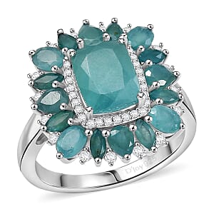 D'Joy Premium Grandidierite and White Zircon 4.60 ctw Ring in Rhodium Over Sterling Silver (Size 8.0)