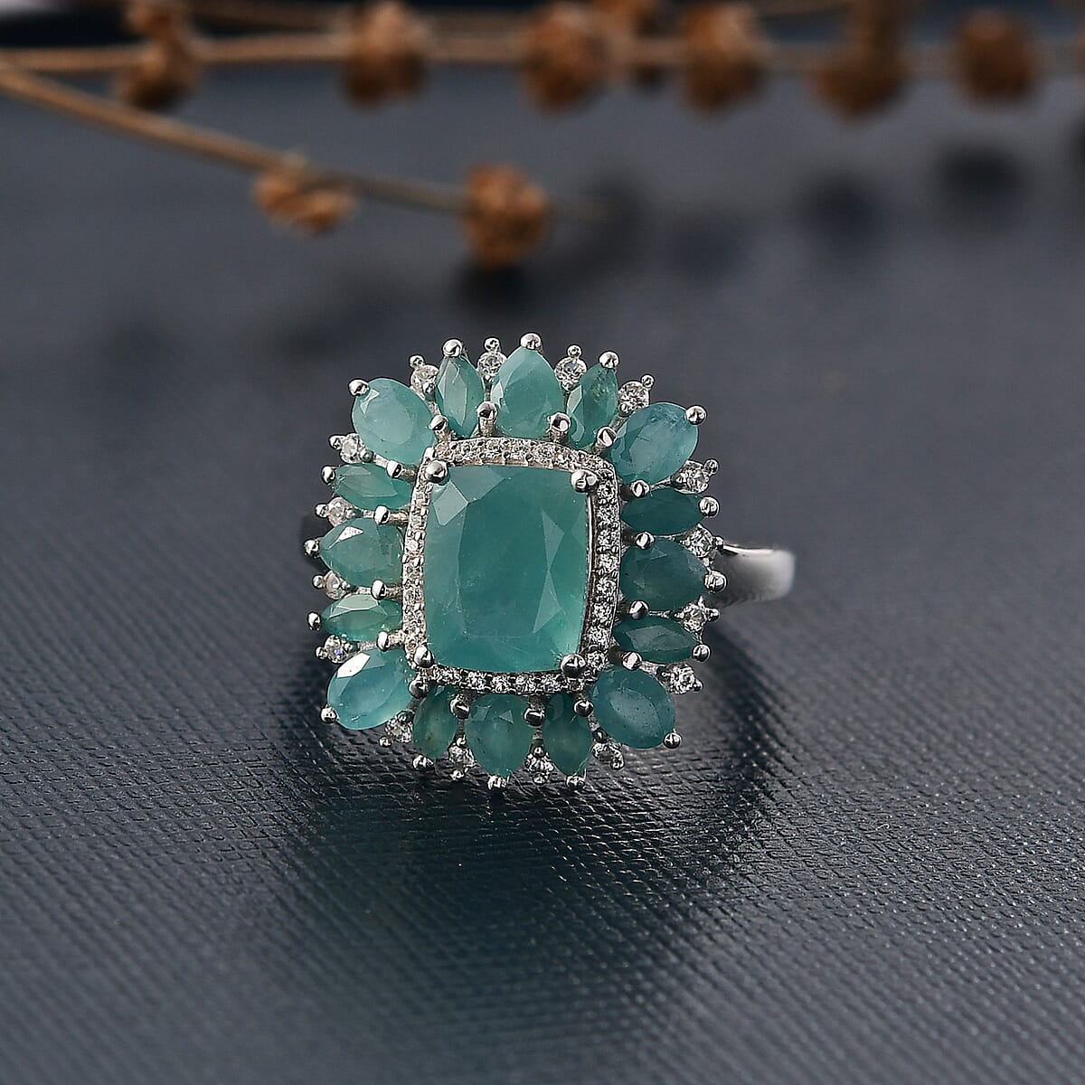 D'Joy Premium Grandidierite and White Zircon 4.60 ctw Ring in Rhodium Over Sterling Silver (Size 8.0) image number 1