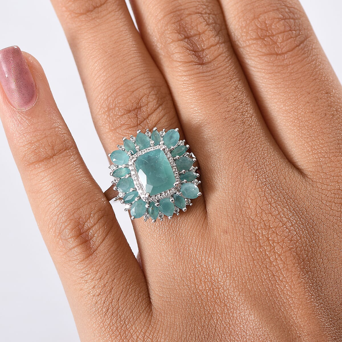 D'Joy Premium Grandidierite and White Zircon 4.60 ctw Ring in Rhodium Over Sterling Silver (Size 8.0) image number 2