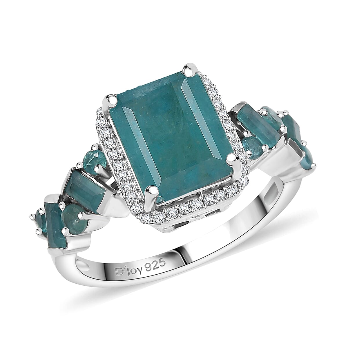 D'Joy Premium Grandidierite and Moissanite 4.60 ctw Art Deco Ring in Rhodium Over Sterling Silver (Size 6.0)
