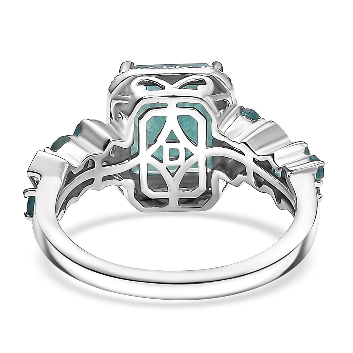 D'Joy Premium Grandidierite and Moissanite 4.60 ctw Art Deco Ring in Rhodium Over Sterling Silver (Size 6.0)