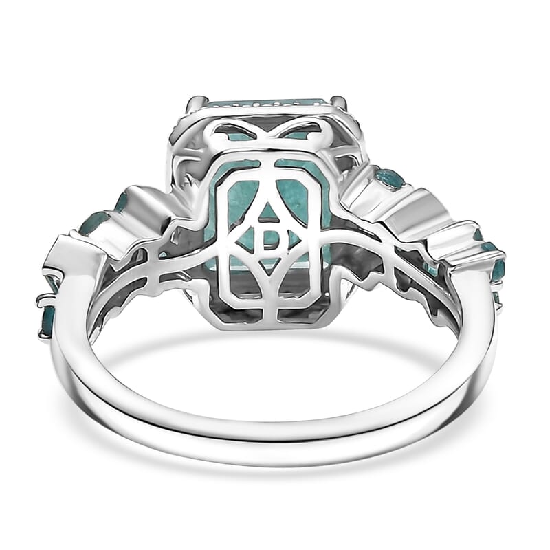 D'Joy Premium Grandidierite and Moissanite 4.60 ctw Art Deco Ring in Rhodium Over Sterling Silver (Size 6.0)