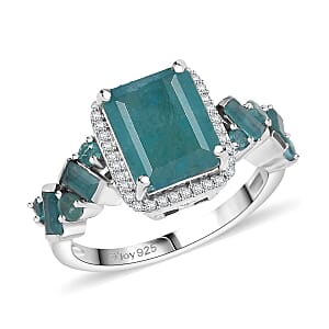 D'Joy Premium Grandidierite and Moissanite 4.60 ctw Ring in Rhodium Over Sterling Silver (Size 8.0)