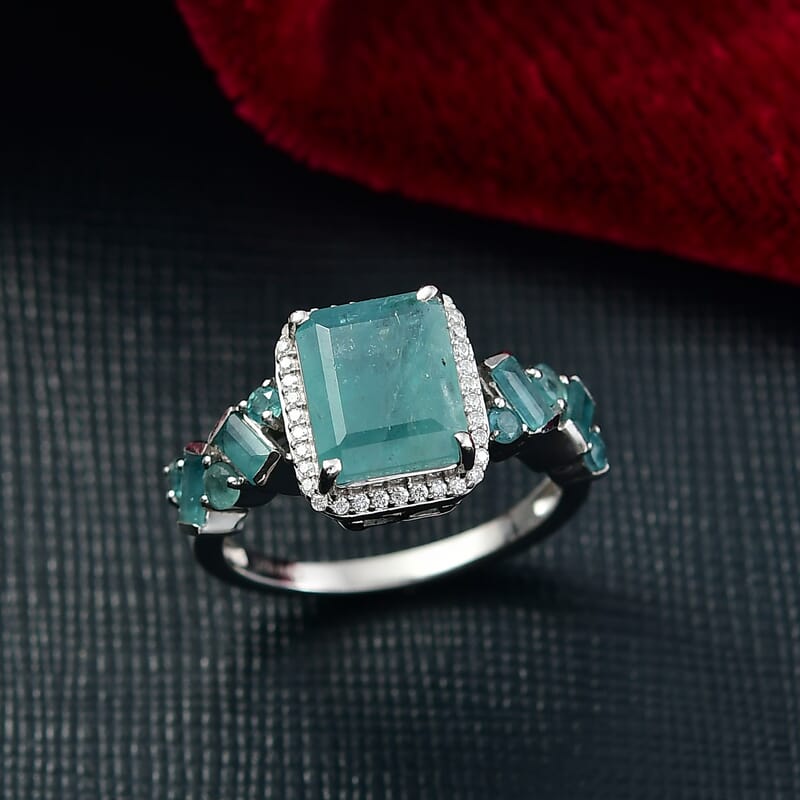 D'Joy Premium Grandidierite and Moissanite 4.60 ctw Art Deco Ring in Rhodium Over Sterling Silver (Size 9.0)