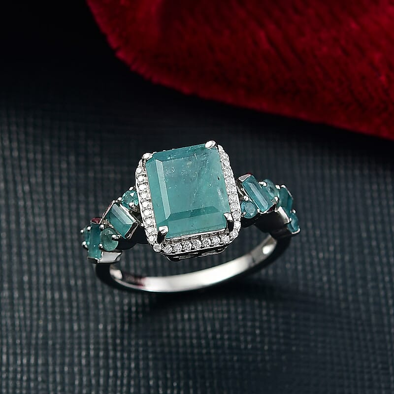 D'Joy Premium Grandidierite and Moissanite 4.60 ctw Art Deco Ring in Rhodium Over Sterling Silver (Size 9.0)