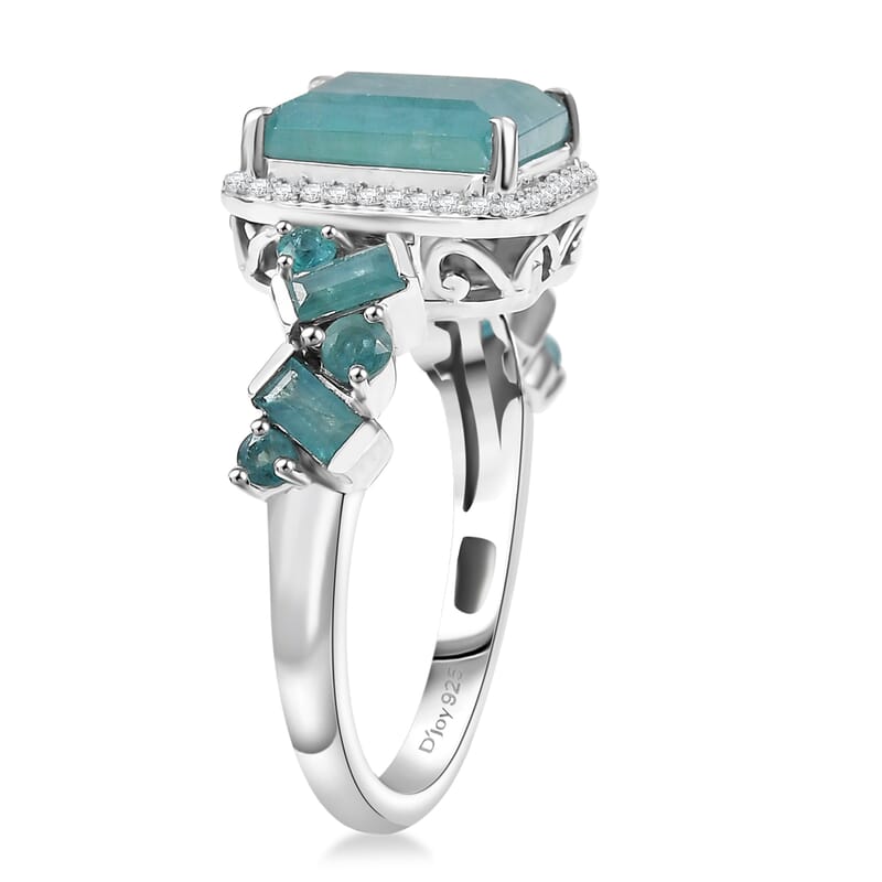 D'Joy Premium Grandidierite and Moissanite 4.60 ctw Art Deco Ring in Rhodium Over Sterling Silver (Size 9.0)