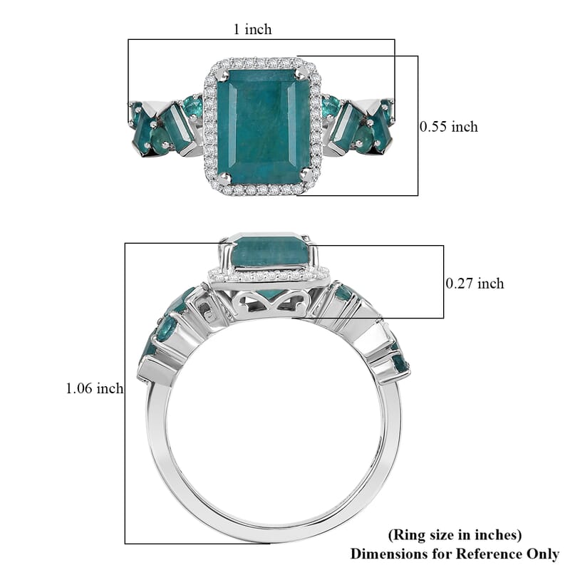 D'Joy Premium Grandidierite and Moissanite 4.60 ctw Art Deco Ring in Rhodium Over Sterling Silver (Size 9.0)
