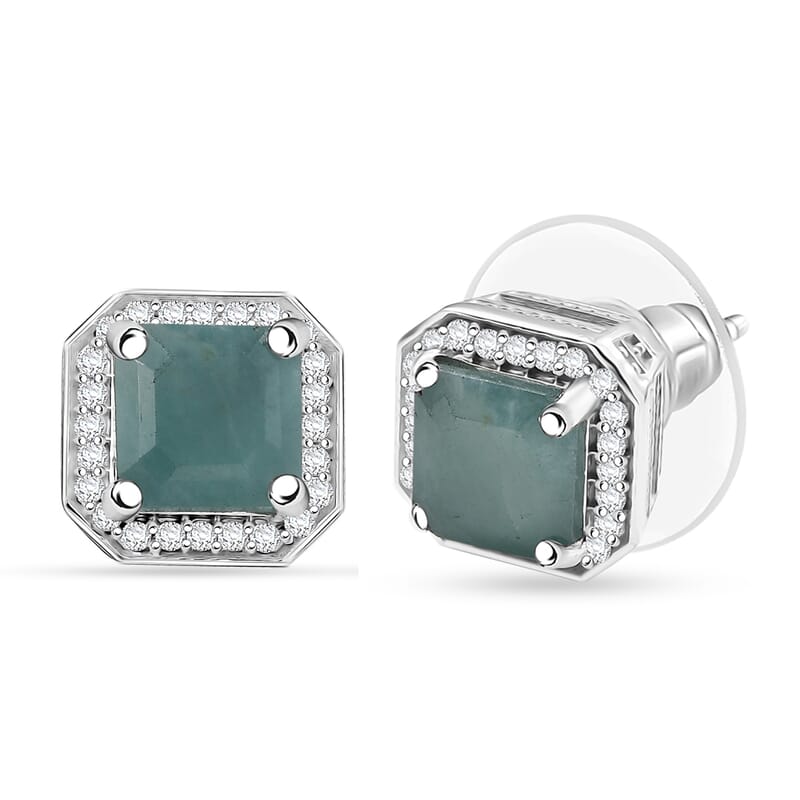 D'Joy Premium Grandidierite and Moissanite 2.35 ctw Art Deco Earrings in Rhodium Over Sterling Silver