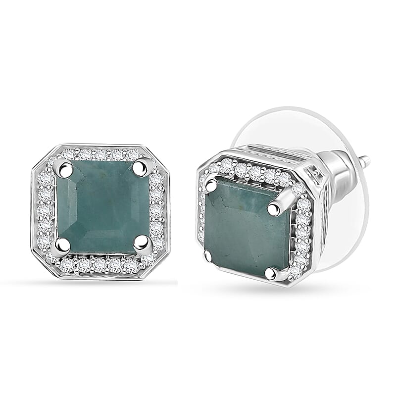 D'Joy Premium Grandidierite and Moissanite 2.35 ctw Art Deco Earrings in Rhodium Over Sterling Silver