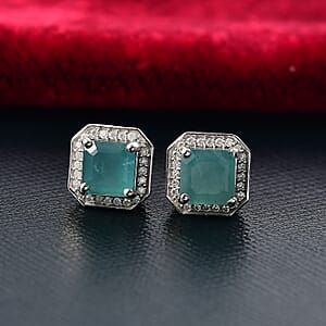 D'Joy Premium Grandidierite and Moissanite 2.35 ctw Art Deco Earrings in Rhodium Over Sterling Silver