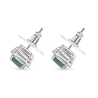D'Joy Premium Grandidierite and Moissanite 2.35 ctw Art Deco Earrings in Rhodium Over Sterling Silver