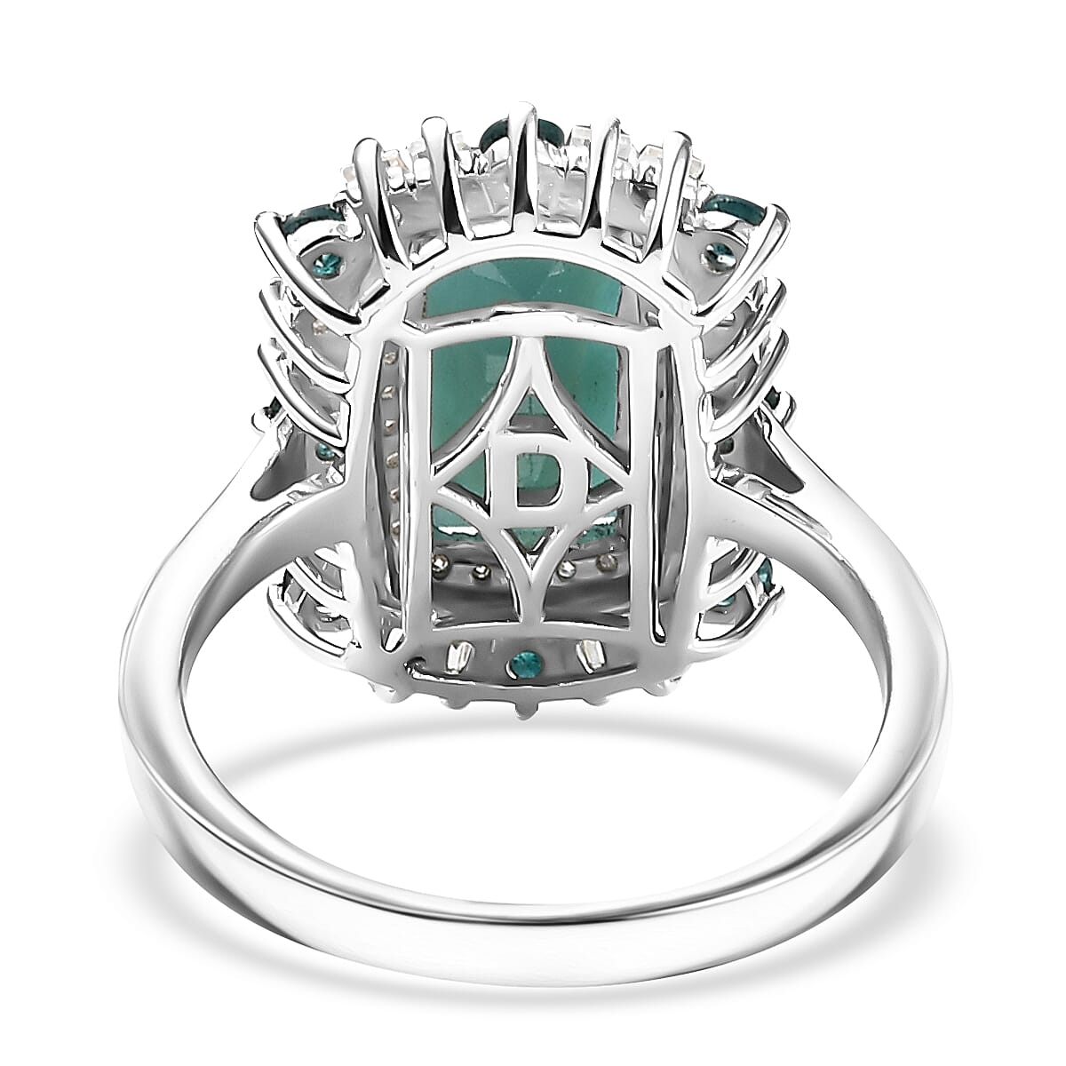 D'Joy Premium Grandidierite and Moissanite 3.50 ctw Art Deco Ring in Rhodium Over Sterling Silver (Size 6.0)