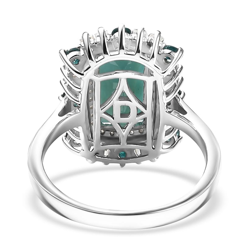 D'Joy Premium Grandidierite and Moissanite 3.50 ctw Art Deco Ring in Rhodium Over Sterling Silver (Size 6.0)