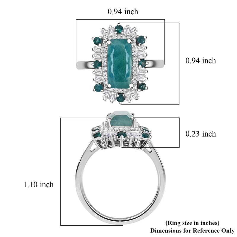 D'Joy Premium Grandidierite and Moissanite 3.50 ctw Art Deco Ring in Rhodium Over Sterling Silver (Size 6.0)