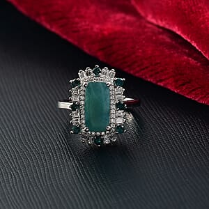 D'Joy Grandidierite, Moissanite Art Deco Ring in Rhodium Over Sterling Silver 3.50 ctw (Size 7.0)