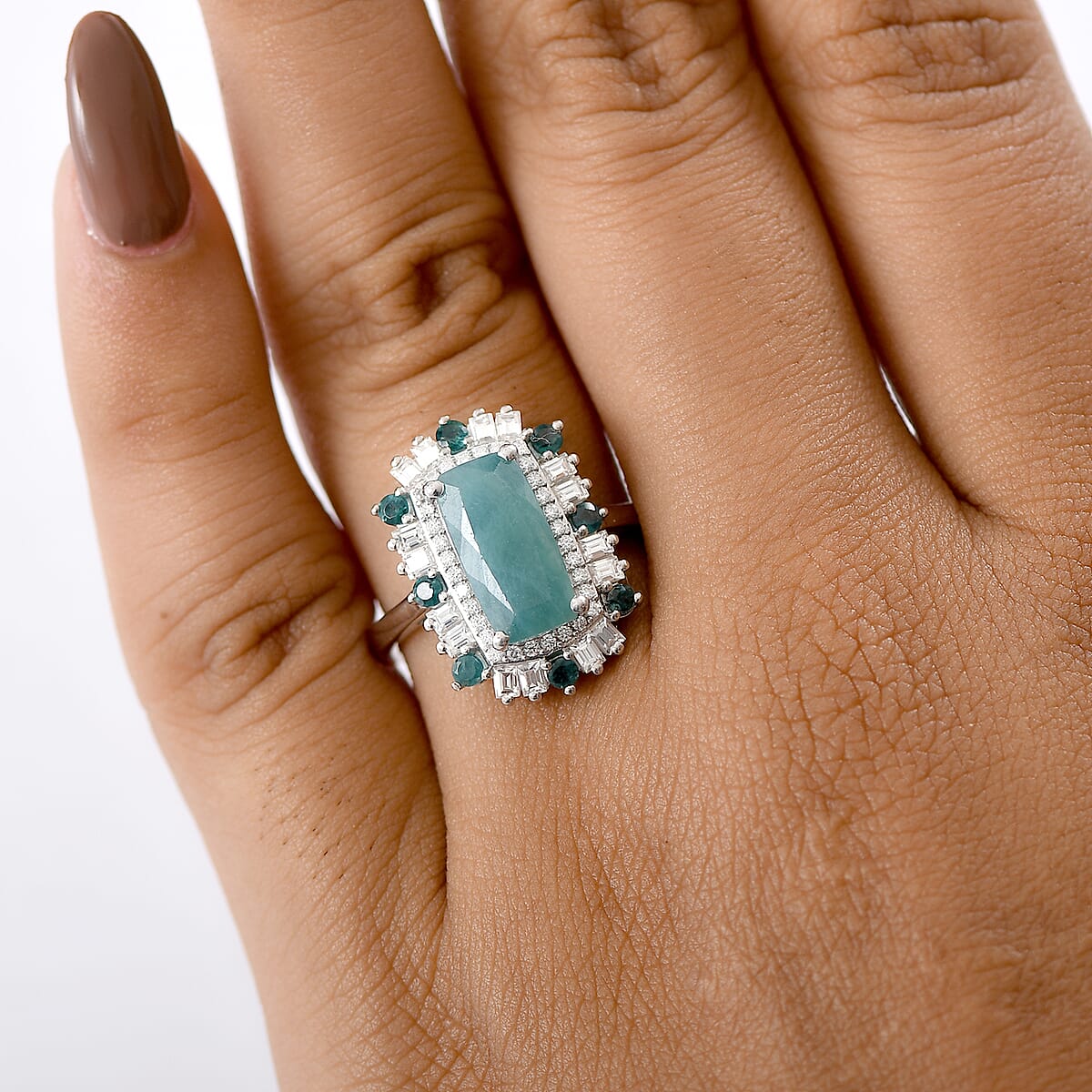 D'Joy Premium Grandidierite and Moissanite 3.50 ctw Art Deco Ring in Rhodium Over Sterling Silver (Size 7.0) image number 2