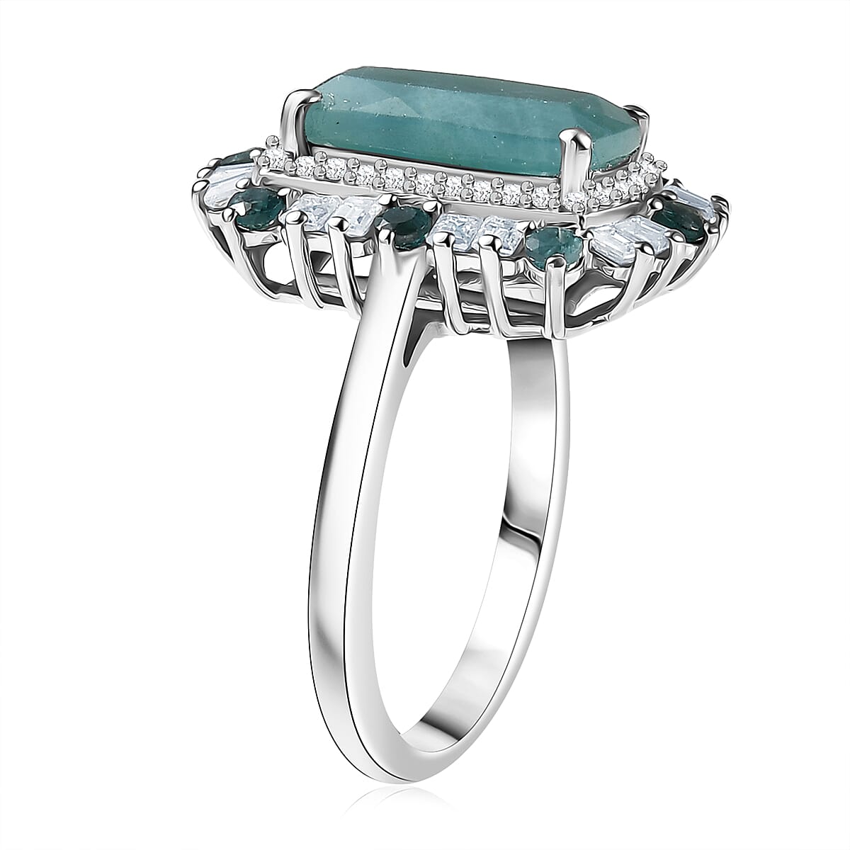 D'Joy Premium Grandidierite and Moissanite 3.50 ctw Art Deco Ring in Rhodium Over Sterling Silver (Size 7.0) image number 3
