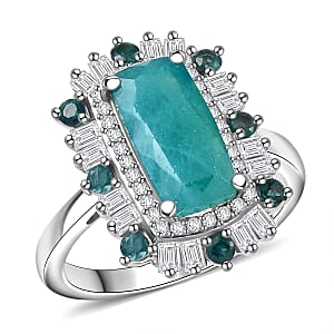 D'Joy Grandidierite, Moissanite Art Deco Ring in Rhodium Over Sterling Silver 3.50 ctw (Size 8.0)