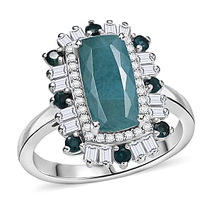 D'Joy Premium Grandidierite and Moissanite 3.50 ctw Ring in Rhodium Over Sterling Silver (Size 6.0)