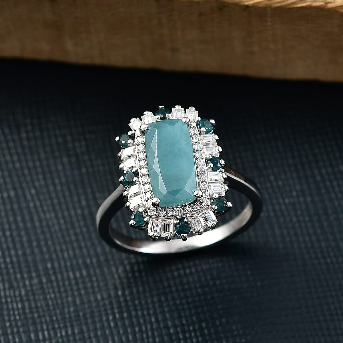 D'Joy Premium Grandidierite and Moissanite 3.50 ctw Ring in Rhodium Over Sterling Silver (Size 6.0) image number 1