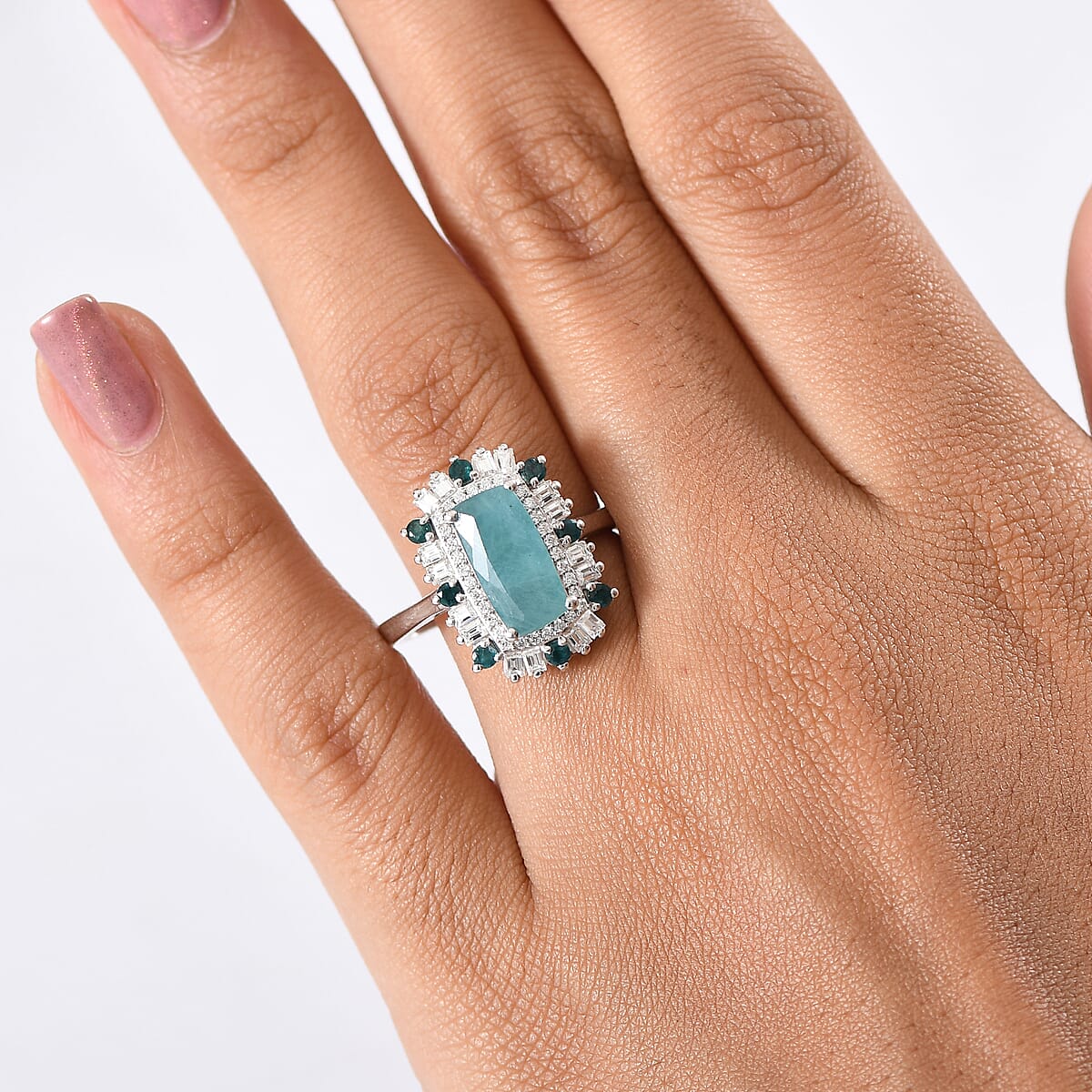 D'Joy Premium Grandidierite and Moissanite 3.50 ctw Ring in Rhodium Over Sterling Silver (Size 6.0) image number 2