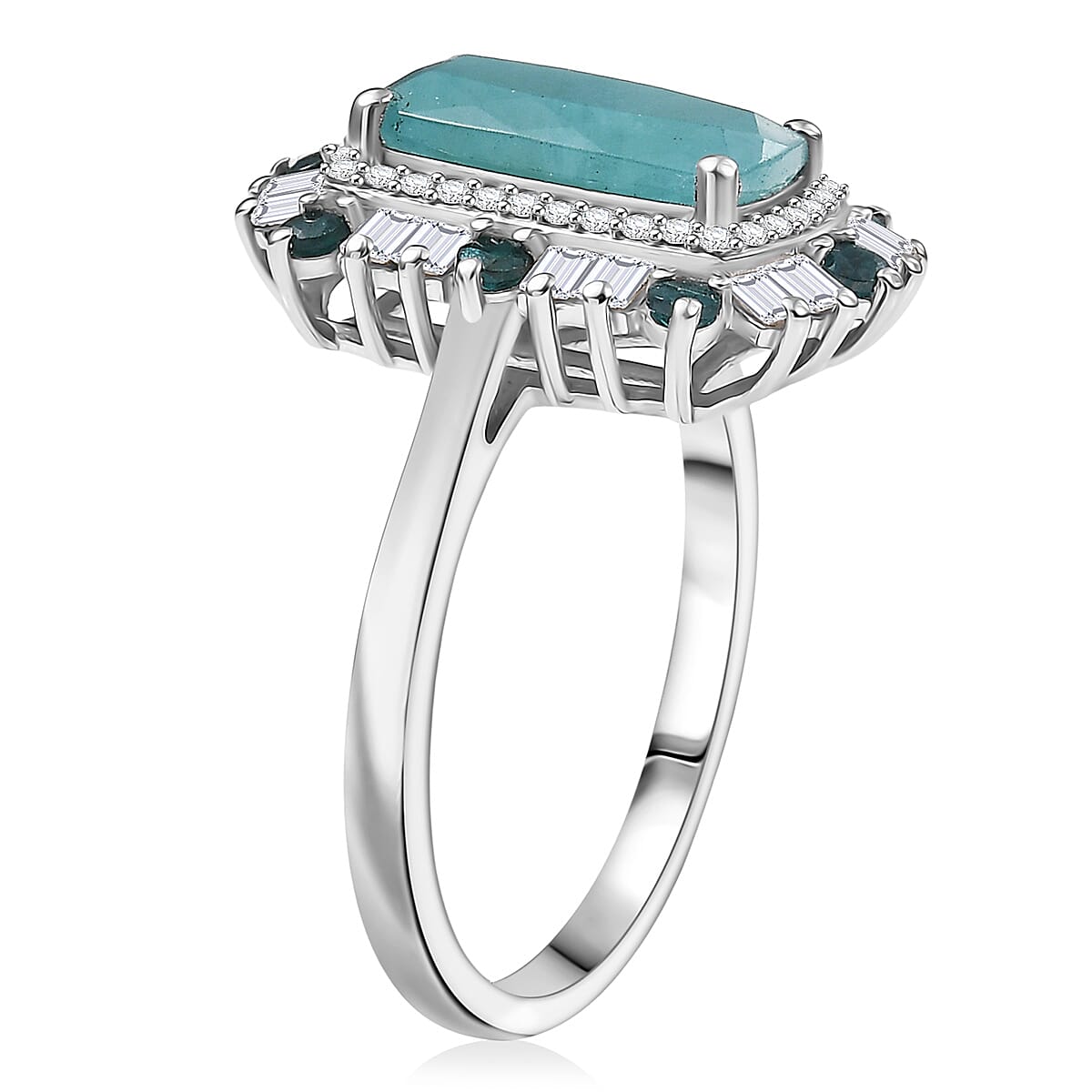 D'Joy Premium Grandidierite and Moissanite 3.50 ctw Ring in Rhodium Over Sterling Silver (Size 6.0) image number 3