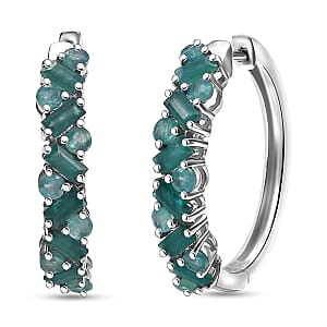D'Joy Premium Grandidierite 2.50 ctw Hoop Earrings in Rhodium Over Sterling Silver