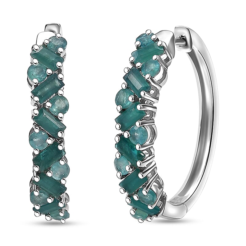 D'Joy Premium Grandidierite 2.50 ctw Art Deco Earrings in Rhodium Over Sterling Silver