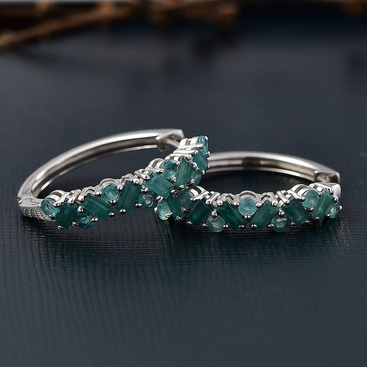 D'Joy Premium Grandidierite 2.50 ctw Hoop Earrings in Rhodium Over Sterling Silver image number 1