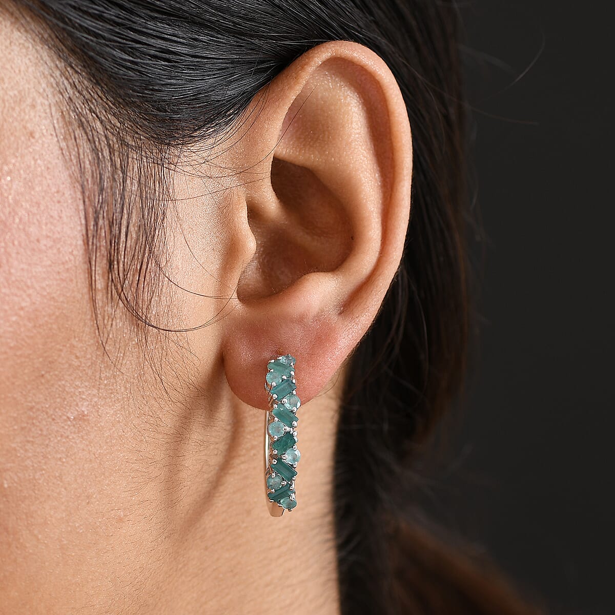 D'Joy Premium Grandidierite 2.50 ctw Hoop Earrings in Rhodium Over Sterling Silver image number 2