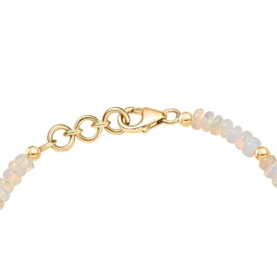 Ethiopian Welo Opal and White Zircon Beaded 20.32 ctw Bracelet in Vermeil Yellow Gold Over Sterling Silver (7.00 In)